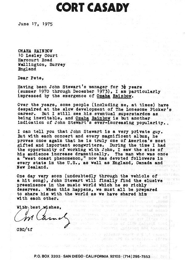 Letter from Cort Casady
